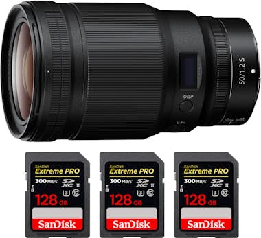 Nikon Z 50mm f/1.2 S + 3 SanDisk 128GB UHS-II 300 MB/s + Nikon Z 50mm f/1.2 S + 3 SanDisk 128GB UHS-II 300 MB/s +