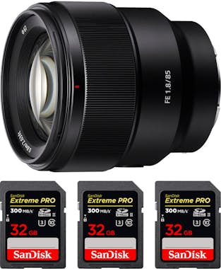 Sony FE 85mm f/1.8 + 3 SanDisk 32GB Extreme PRO UHS-II Sony FE 85mm f/1.8 + 3 SanDisk 32GB Extreme PRO UHS-II