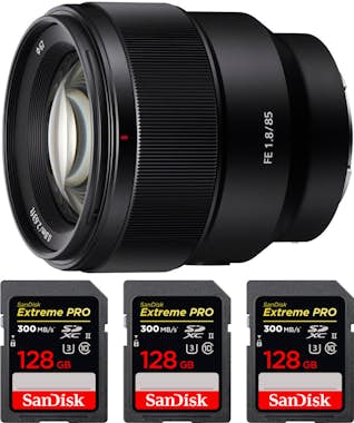 Sony FE 85mm f/1.8 + 3 SanDisk 128GB Extreme PRO UHS-II Sony FE 85mm f/1.8 + 3 SanDisk 128GB Extreme PRO UHS-II