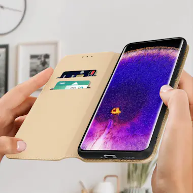 Avizar Funda Oppo Find X5 Tarjetero Soporte Vídeo Dorado Avizar Funda Oppo Find X5 Tarjetero Soporte Vídeo Dorado