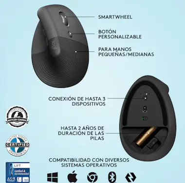 Logitech Logitech Lift ratón mano derecha RF Wireless + Blu Logitech Logitech Lift ratón mano derecha RF Wireless + Blu