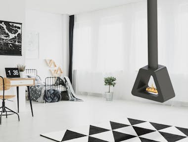 Purline Chimenea de etanol de techo en acero negro y base Purline Chimenea de etanol de techo en acero negro y base