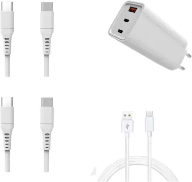 WTK Cargador GaN USB tipo C + 3 Cables - Triple Puerto WTK Cargador GaN USB tipo C + 3 Cables - Triple Puerto