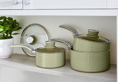 SWAN SWPS3020GN Retro Batería Cocina 3 Cazos 16-18-20cm SWAN SWPS3020GN Retro Batería Cocina 3 Cazos 16-18-20cm