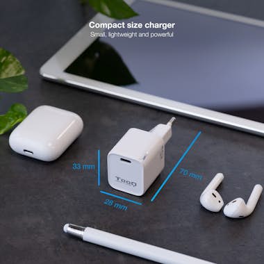 Tooq TooQ Cargador de Pared USB-C PD20W, Blanco Tooq TooQ Cargador de Pared USB-C PD20W, Blanco