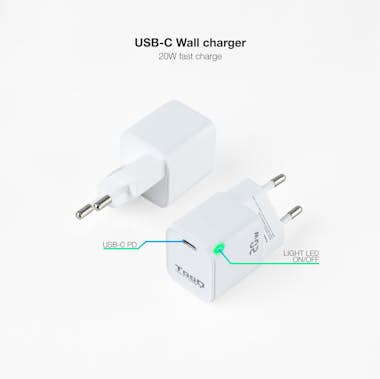 Tooq TooQ Cargador de Pared USB-C PD20W, Blanco Tooq TooQ Cargador de Pared USB-C PD20W, Blanco