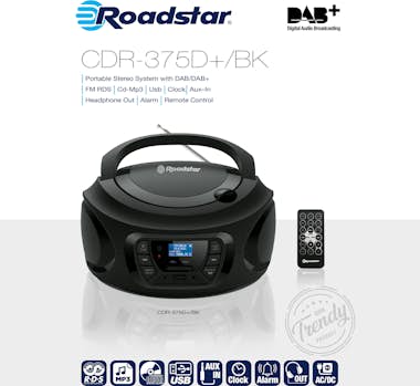 Roadstar , CDR-375D+/BK, Radio Portátil DAB DAB+ FM, Reprod