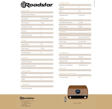 Roadstar , HRA-1782NBT, Equipo Música Vintage Radio Digital Roadstar , HRA-1782NBT, Equipo Música Vintage Radio Digital