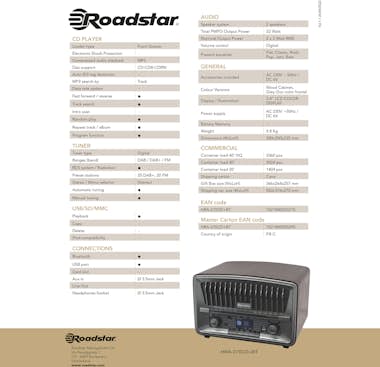 Roadstar , HRA-270CD-MP3CD+BT, Radio CD Portátil Vintage Di Roadstar , HRA-270CD-MP3CD+BT, Radio CD Portátil Vintage Di