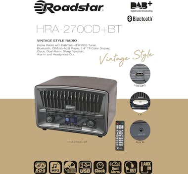 Roadstar , HRA-270CD-MP3CD+BT, Radio CD Portátil Vintage Di Roadstar , HRA-270CD-MP3CD+BT, Radio CD Portátil Vintage Di