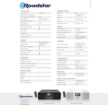 Roadstar , IR-540D+BTBK, Microcadena Radio Internet Wi-Fi D