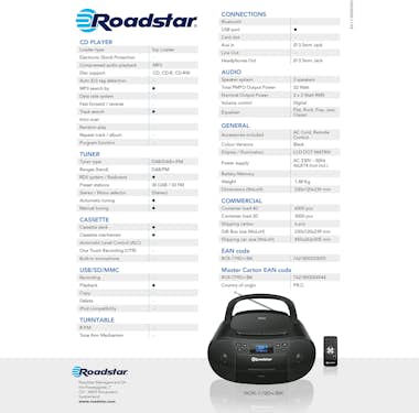 Roadstar , RCR-779D+/BK, Radio Portátil DAB DAB+ FM, Reprod