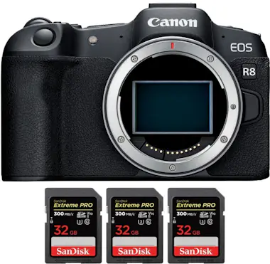 Canon EOS R8 + 3 SanDisk 32GB Extreme PRO UHS-II SDXC 30 Canon EOS R8 + 3 SanDisk 32GB Extreme PRO UHS-II SDXC 30