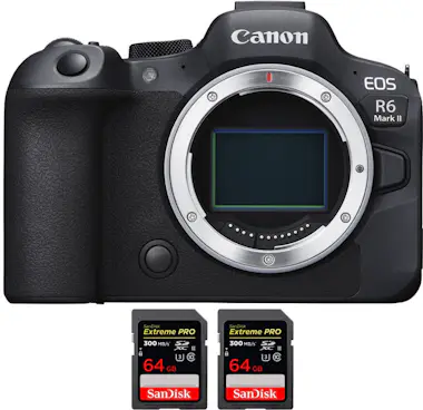 Canon EOS R6 Mark II ( R6II ) + 2 SanDisk 64GB Extreme P Canon EOS R6 Mark II ( R6II ) + 2 SanDisk 64GB Extreme P