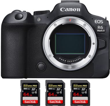 Canon EOS R6 Mark II ( R6II ) + 3 SanDisk 64GB Extreme P Canon EOS R6 Mark II ( R6II ) + 3 SanDisk 64GB Extreme P
