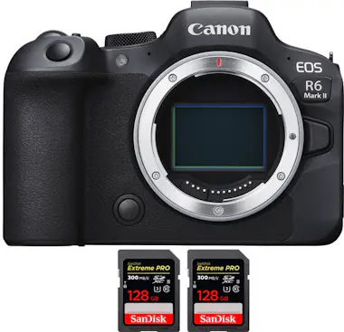 Canon EOS R6 Mark II ( R6II ) + 2 SanDisk 128GB Extreme Canon EOS R6 Mark II ( R6II ) + 2 SanDisk 128GB Extreme