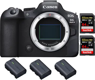 Canon EOS R6 Mark II ( R6II ) + 2 SanDisk 64GB Extreme P Canon EOS R6 Mark II ( R6II ) + 2 SanDisk 64GB Extreme P
