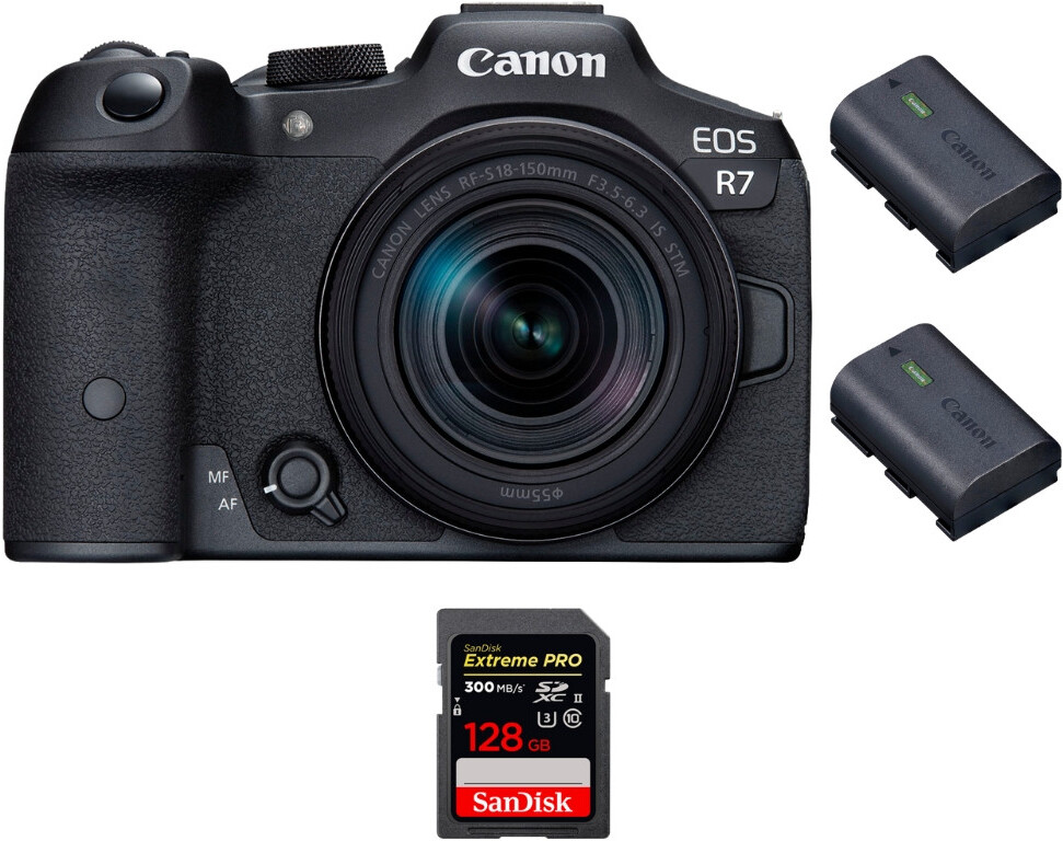 eos r7  rf-s 18-150mm stm  1 sandisk 128gb extreme pro uhs-ii sdxc 300 mbs  2 lp-e6nh  pdf mcz