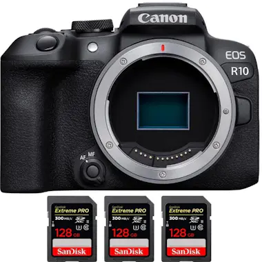 Canon EOS R10 + 3 SanDisk 128GB Extreme PRO UHS-II SDXC Canon EOS R10 + 3 SanDisk 128GB Extreme PRO UHS-II SDXC