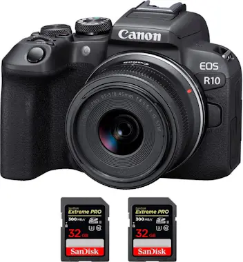 Canon EOS R10 + RF-S 18-45mm F4.5-6.3 IS STM + 2 SanDisk Canon EOS R10 + RF-S 18-45mm F4.5-6.3 IS STM + 2 SanDisk