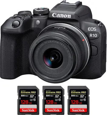 Canon EOS R10 + RF-S 18-45mm F4.5-6.3 IS STM + 3 SanDisk Canon EOS R10 + RF-S 18-45mm F4.5-6.3 IS STM + 3 SanDisk