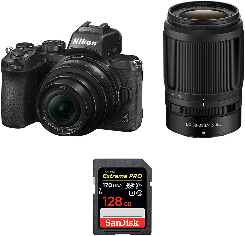z50  16-50mm  50-250mm  sandisk 128gb extreme pro uhs-i sdxc 170 mbs  pdf mcz direct 20 tecnica