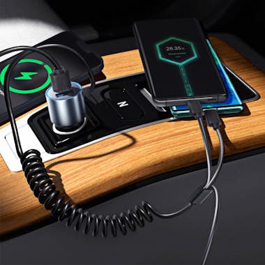 Wekome Cargador Coche 2x USB y Cable 3 en 1 Potencia 33W Wekome Cargador Coche 2x USB y Cable 3 en 1 Potencia 33W