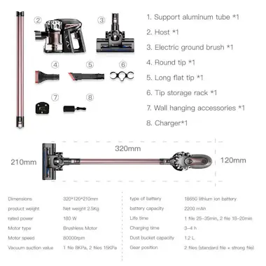 Proscenic P8 PLUS - Aspiradora sin cable 180W 15000 Pa | Com Proscenic P8 PLUS - Aspiradora sin cable 180W 15000 Pa | Com