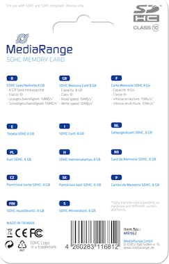 MEDIARANGE MediaRange MR962 memoria flash 8 GB SDHC Clase 10 MEDIARANGE MediaRange MR962 memoria flash 8 GB SDHC Clase 10