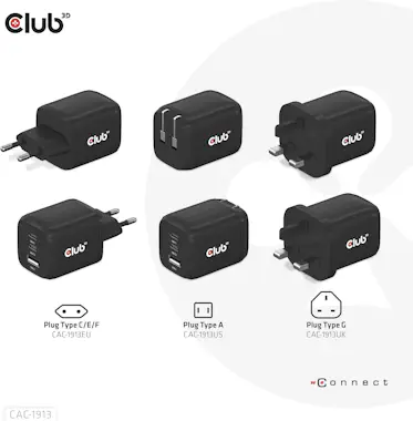 CLUB3D CLUB3D Cargador de viaje PPS Tecnología GAN de 65 CLUB3D CLUB3D Cargador de viaje PPS Tecnología GAN de 65