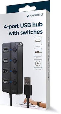 Gembird hub usb 2.0 powered 4-port with switches black Gembird hub usb 2.0 powered 4-port with switches black