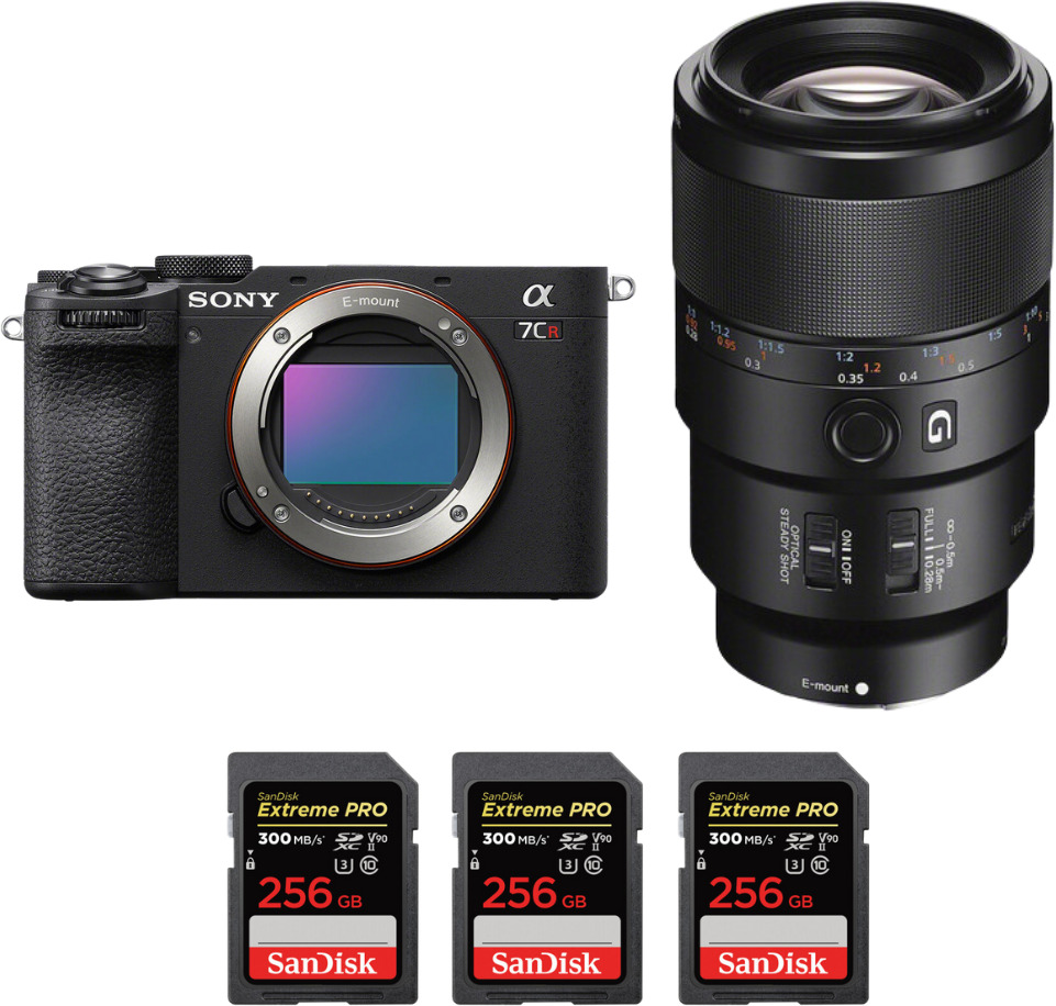a7cr negro  fe 90mm f28 macro g oss  3 sandisk 256gb extreme pro uhs-ii sdxc 300 mbs  pdf mcz