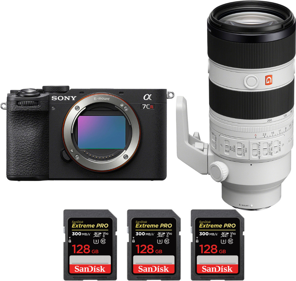 a7cr negro  fe 70-200mm f28 gm oss ii  3 sandisk 128gb extreme pro uhs-ii sdxc 300 mbs  pdf mc