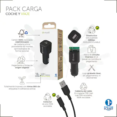Muvit muvit for change pack cargador coche USB 2 puertos Muvit muvit for change pack cargador coche USB 2 puertos