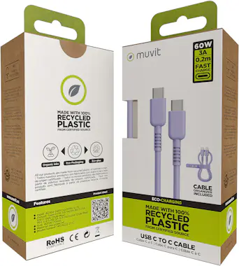 Muvit muvit for change cable Tipo C a Tipo C 3A/60W 0.2m Muvit muvit for change cable Tipo C a Tipo C 3A/60W 0.2m