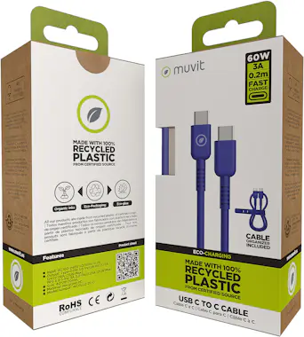 Muvit muvit for change cable Tipo C a Tipo C 3A/60W 0.2m Muvit muvit for change cable Tipo C a Tipo C 3A/60W 0.2m