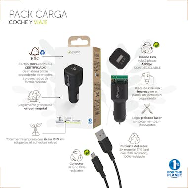Muvit muvit for change pack cargador coche USB 12W + Cab Muvit muvit for change pack cargador coche USB 12W + Cab
