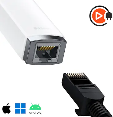 Baseus Adaptador USB-C a Ethernet RJ45 1000 Mbps, Blanco Baseus Adaptador USB-C a Ethernet RJ45 1000 Mbps, Blanco