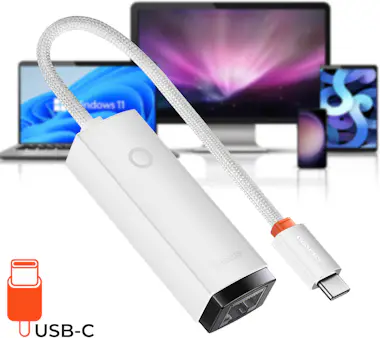 Baseus Adaptador USB-C a Ethernet RJ45 1000 Mbps, Blanco Baseus Adaptador USB-C a Ethernet RJ45 1000 Mbps, Blanco