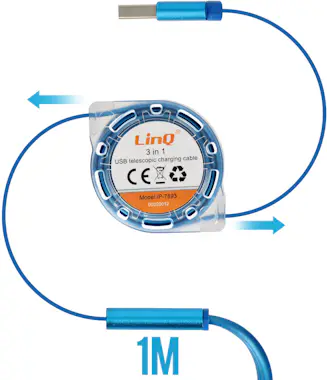 LinQ Cable USB retráctil universal de 1 m Azul LinQ Cable USB retráctil universal de 1 m Azul
