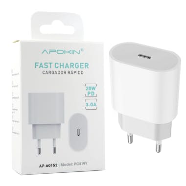 APOKIN Cargador Rpido Entrada PD 20w 3.0A Sin Cable Oval- APOKIN Cargador Rpido Entrada PD 20w 3.0A Sin Cable Oval-