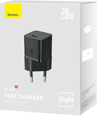 Baseus Baseus GaN5 20W Mini Universal Negro Corriente alt Baseus Baseus GaN5 20W Mini Universal Negro Corriente alt