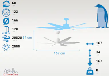 KlassFan Ventilador de Techo ø167 cm con LED y Wifi Reversi KlassFan Ventilador de Techo ø167 cm con LED y Wifi Reversi