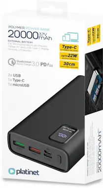 Platinet Batería de reserva PD de 20000 mAh con pantalla LE Platinet Batería de reserva PD de 20000 mAh con pantalla LE