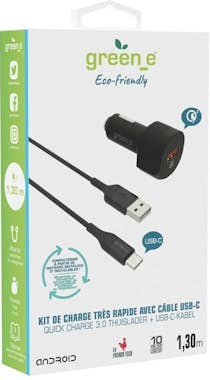 green_e Greene Cargador de coche QC 3.0 USB 3A con cable U green_e Greene Cargador de coche QC 3.0 USB 3A con cable U