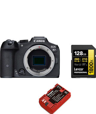 Canon EOS R7 (Cuerpo) + Batería Kingma 2400mAh + Lexar 1 Canon EOS R7 (Cuerpo) + Batería Kingma 2400mAh + Lexar 1