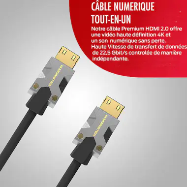 Monster Cable HDMI M1000 UHD 4K HDR 22,5 Gbit/s 1,5 m Plat Monster Cable HDMI M1000 UHD 4K HDR 22,5 Gbit/s 1,5 m Plat