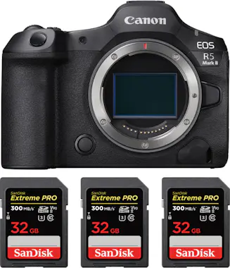 Canon EOS R5 Mark II + 3 SanDisk 32GB Extreme PRO UHS-II Canon EOS R5 Mark II + 3 SanDisk 32GB Extreme PRO UHS-II