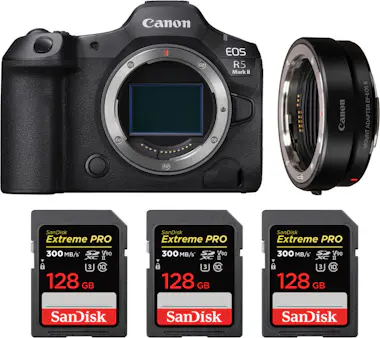 Canon EOS R5 Mark II + EF-EOS R + 3 SanDisk 128GB Extrem Canon EOS R5 Mark II + EF-EOS R + 3 SanDisk 128GB Extrem