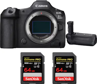 Canon EOS R5 Mark II + BG-R20 + 2 SanDisk 64GB Extreme P Canon EOS R5 Mark II + BG-R20 + 2 SanDisk 64GB Extreme P